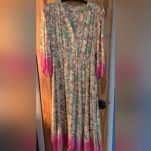 Floral V-Neck Dress with Pink Accents By Farmers Market.